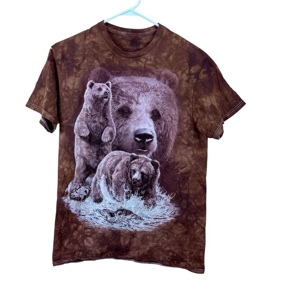 The Mountain Grizzly Bear‎ Graphic T-Shirt Brown Tie Dye Mens Medium Cotton Tee